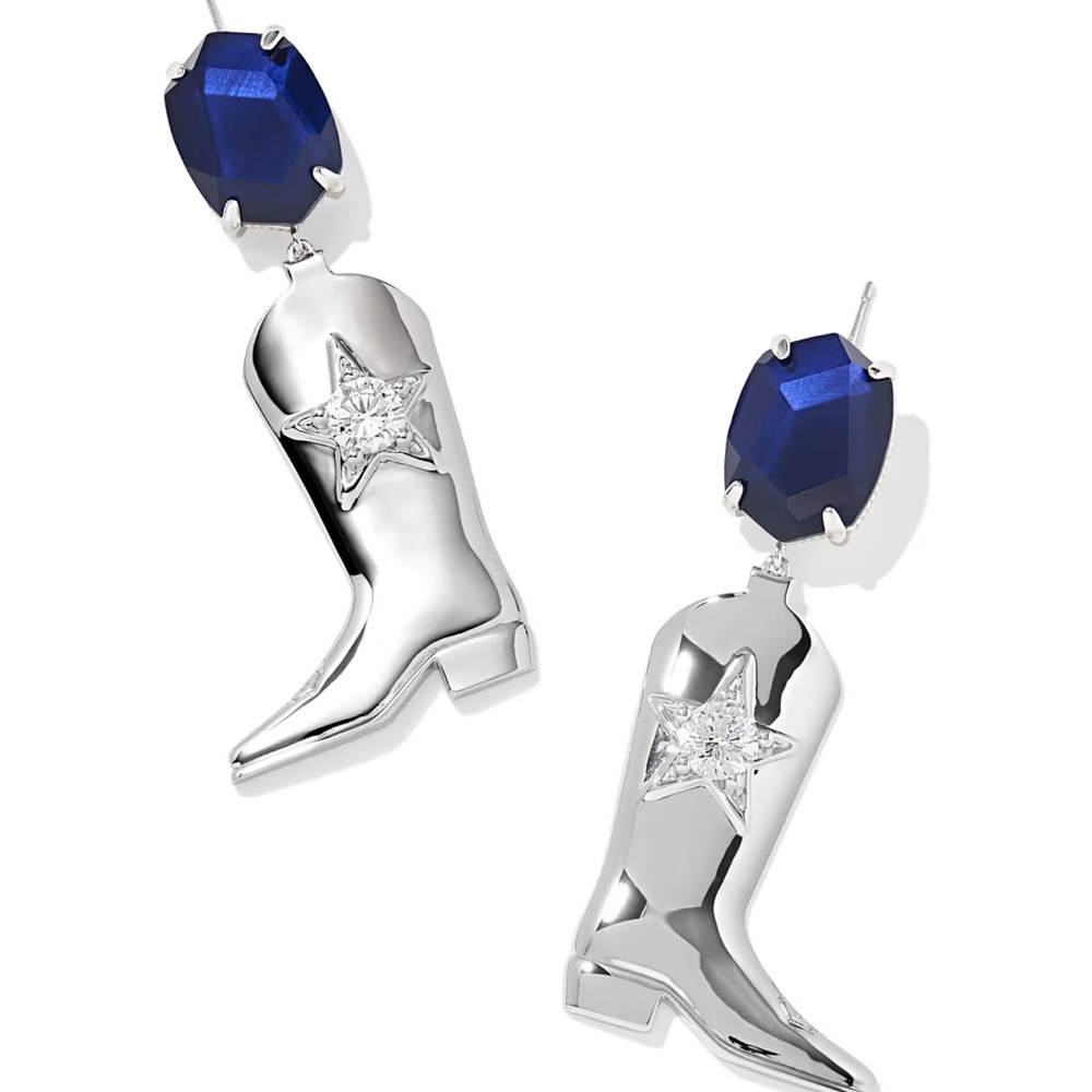 Kendra Scott Dallas Cowboys Silver Earrings with Deep Blue Accents